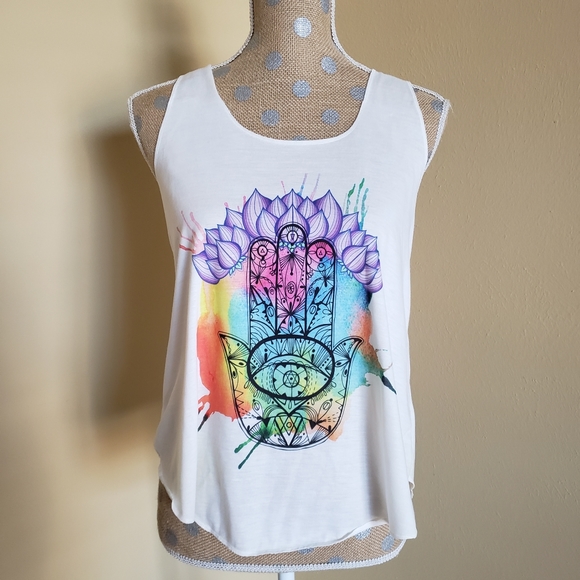 Watercolor Hamsa lotus flower tank top NWOT - Picture 1 of 7